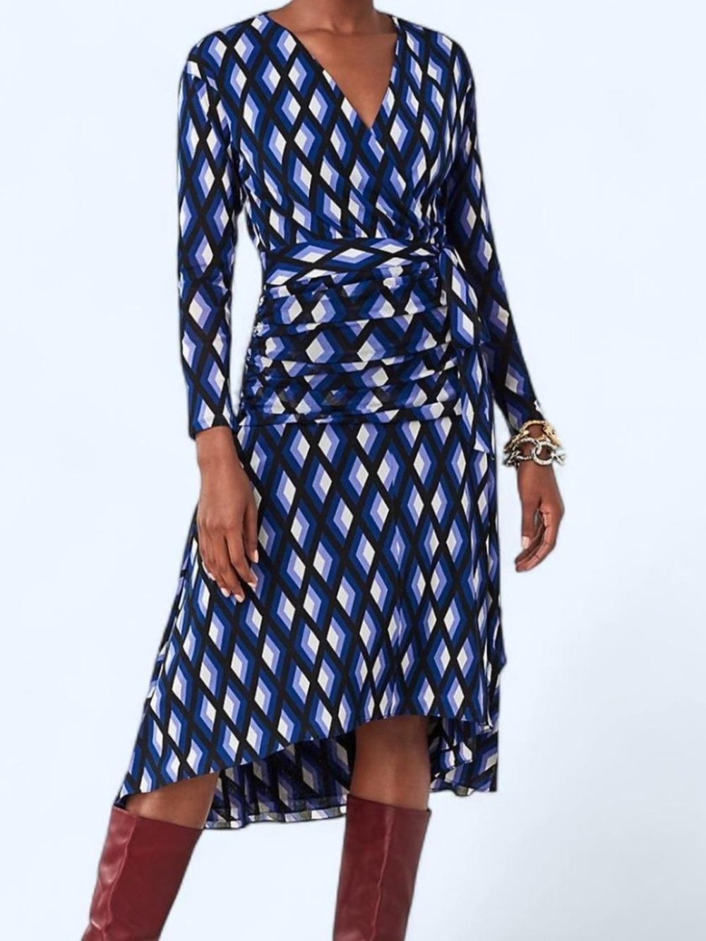 Diane Von Furstenberg Rilynn mesh purple geo classic chic midi wrap dress xs